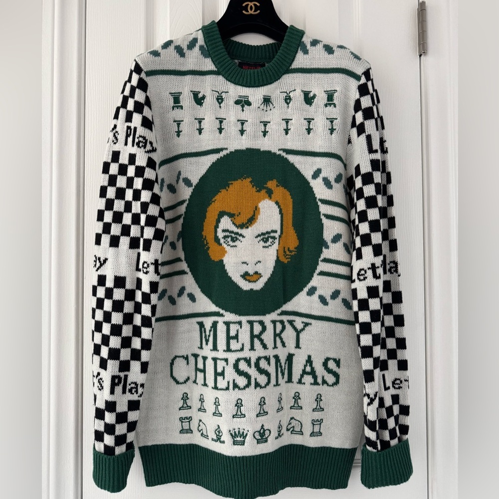 The Queens Gambit by Netflix Green and White Chess Themed Sweater